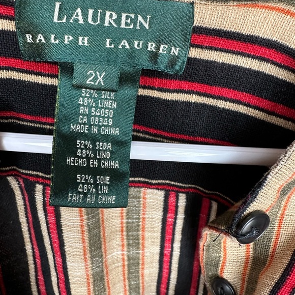 Lauren by Ralph Lauren Silk Linen Blend Button Down Women's Multicolor Stripe - Picture 9 of 9